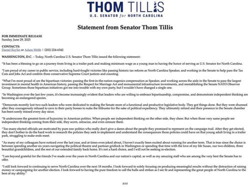 gops thom tillis rage quits senate will not seek re election amid political theatre and hypocrisy