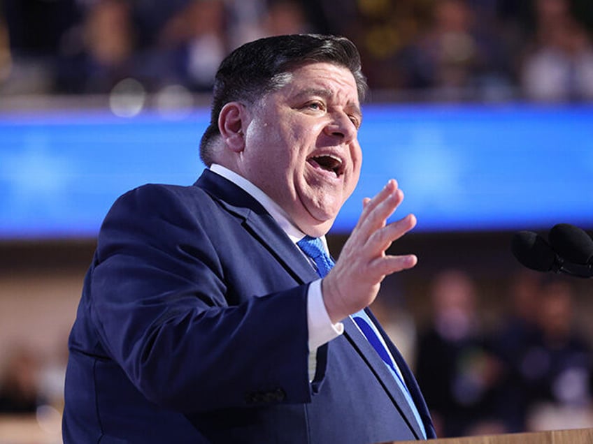 Illinois Gov. JB Pritzker addresses the delegates on Aug. 20, 2024, during the Democratic