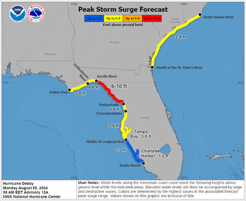 governors in 3 states declare emergencies as hurricane debby pounds florida and threatens east coast