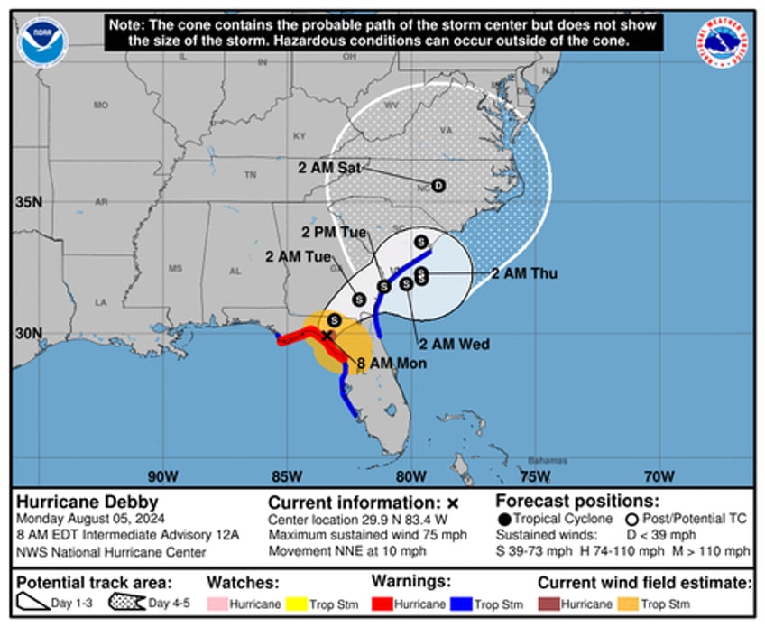 governors in 3 states declare emergencies as hurricane debby pounds florida and threatens east coast