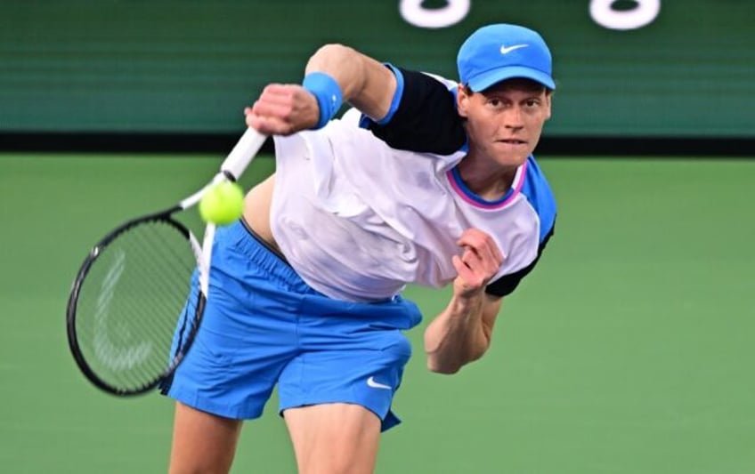 Italy's Jannik Sinner serves in his semi-final loss to Spain's Carlos at the ATP-WTA India