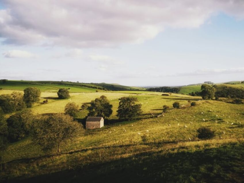 A view of the surrounding farmland from the top of Thor's Cave, Ashbourne, UK