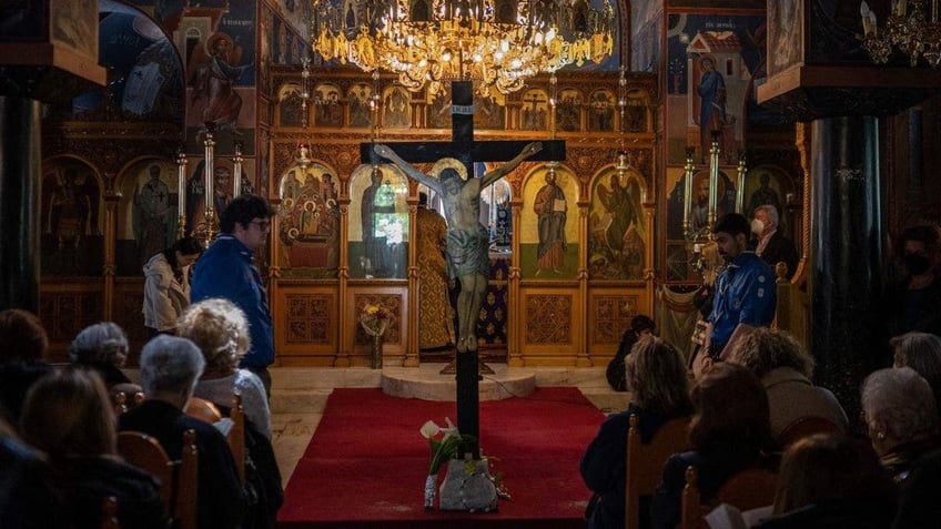 Greek Orthodox worshippers in Athens before Easter