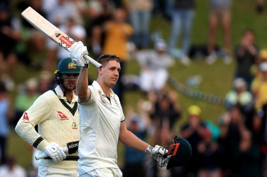 Australia's Cameron Green celebrates his 100 against New Zealand