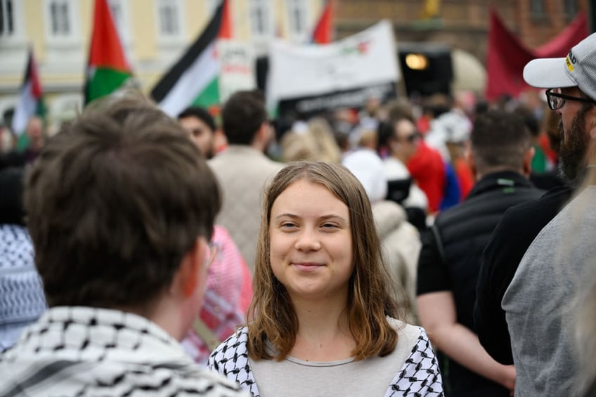 greta thunberg joins mass anti israel protest at eurovision song contest