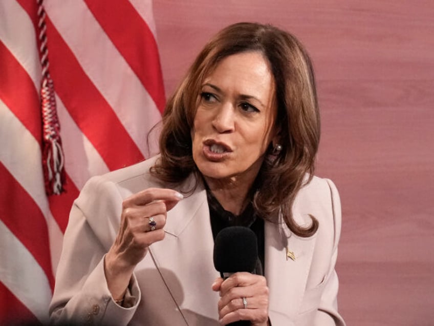 Democratic presidential nominee Vice President Kamala Harris is interviewed by members of