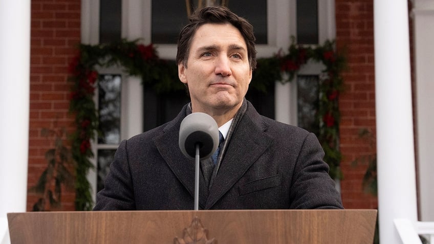 Trudeau in closeup shot at lectern