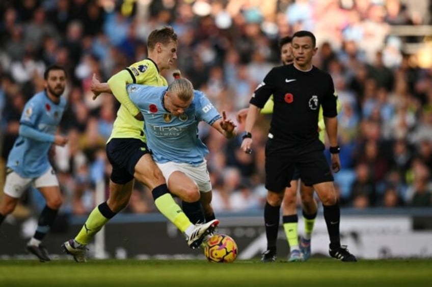 Manchester City's Erling Haaland (C) scored the winner against Southampton