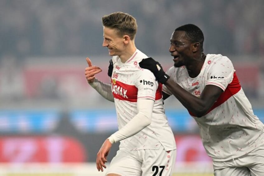 Stuttgart Chris Fuehrich (L) and striker Serhou Guirassy celebrate in Friday's match again