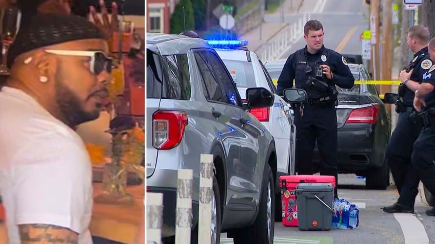 Suspected gunman (L) and scene of shooting (R)