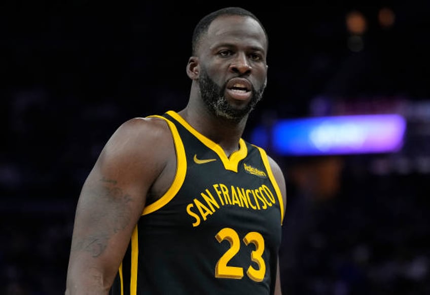 Draymond Green of the Golden State Warriors looks on against the Cleveland Cavaliers during the first half of an NBA basketball game at Chase Center...