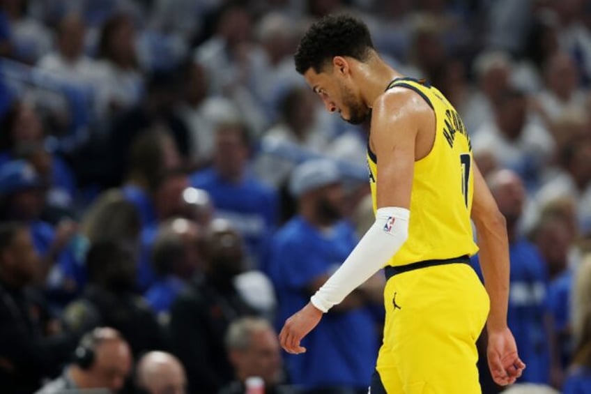 Tyrese Haliburton's injury problems continued in the Indiana Pacers' defeat to the Oklahom