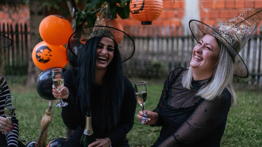 Two women celebrating halloween.