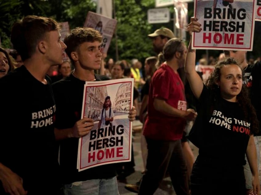 Supporters of Israeli-American hostage Hersh Goldberg-Polin, who was kidnapped on Oct. 7,