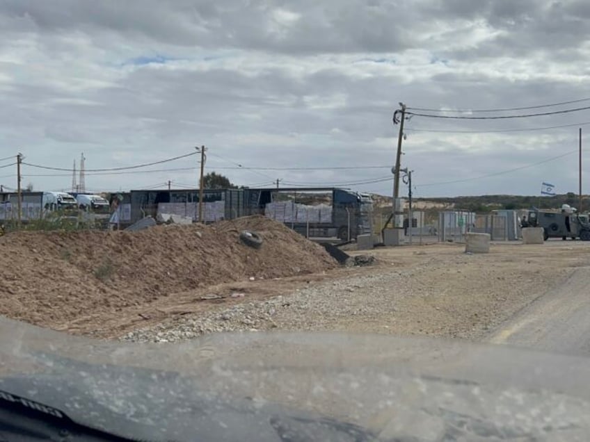 Humanitarian aid trucks wait to enter Gaza, November 25, 2024. (Joel Pollak / Breitbart Ne