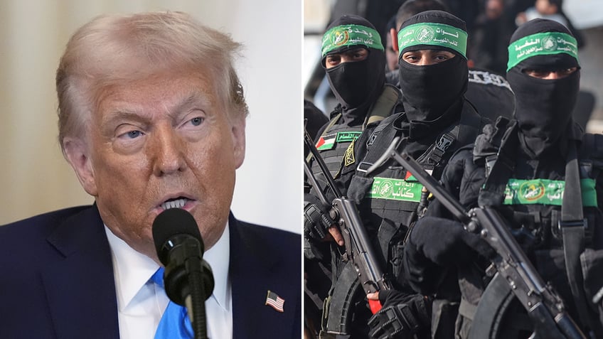 Donald Trump and Hamas fighters