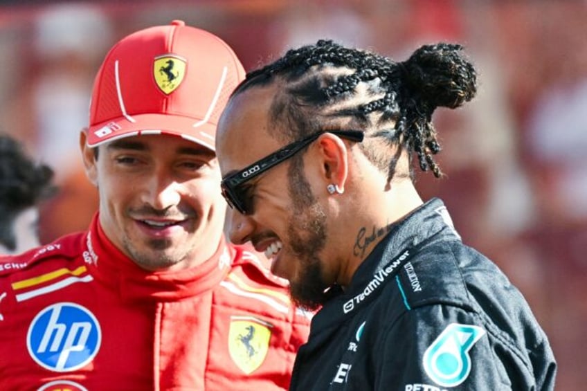 Lewis Hamilton (R) is teaming up with Charles Leclerc (L) at Ferrari for the 2025 season