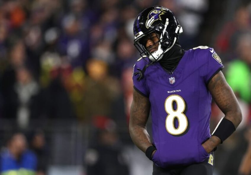 Lamar Jackson was left dejected after the Baltimore Ravens lost to the Kansas City Chiefs in the AFC Championship game on Sunday.