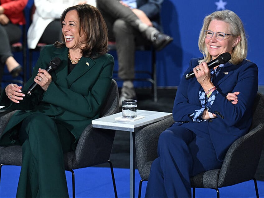 US Vice President and Democratic presidential candidate Kamala Harris (L) and former Repre