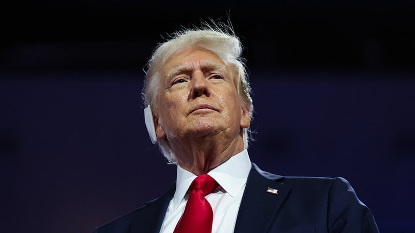 Donald Trump looks on during Day 4 of the Republican National Convention