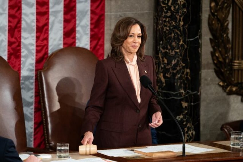 US Vice President Kamala Harris presides over a joint session of Congress to certify the r