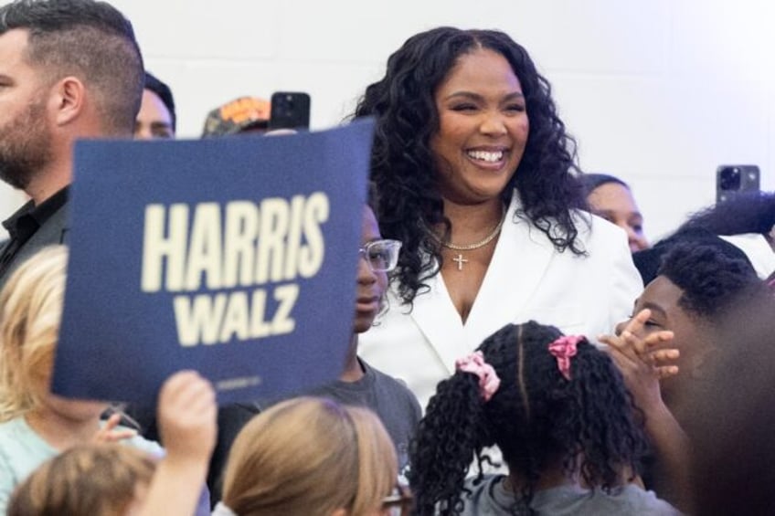 US singer Lizzo attends a get-out-the-vote rally with Vice President Kamala Harris in Detr