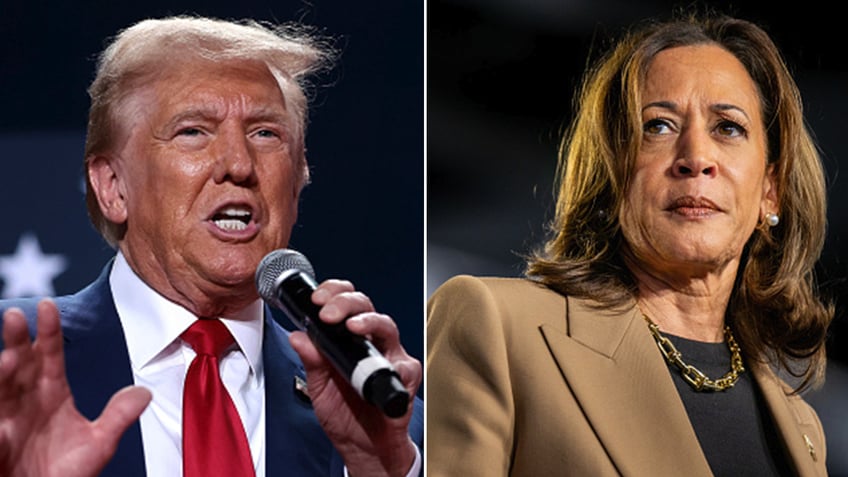 Donald Trump and Kamala Harris split image