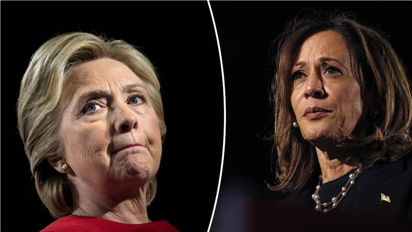 Hillary Clinton, Kamala Harris photo split