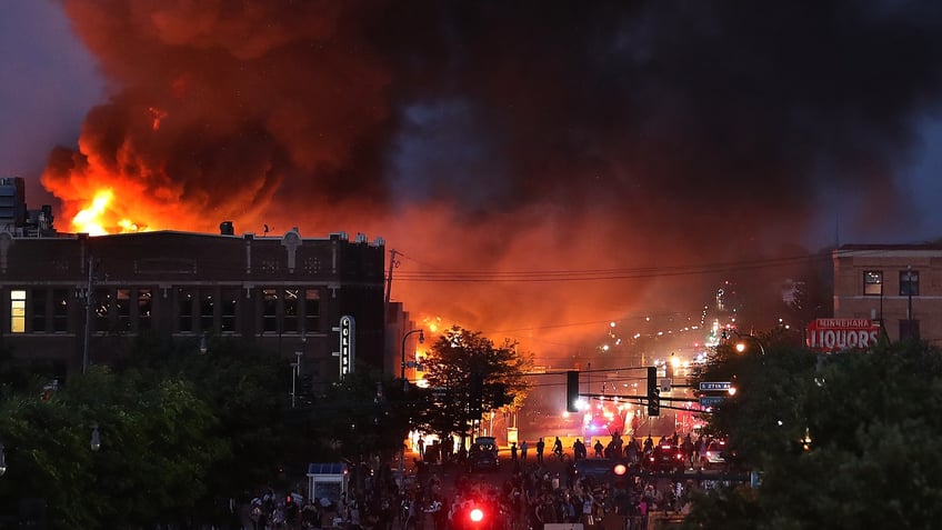 Burning buildings seen from the distance in May 2020 Minneapolis photo