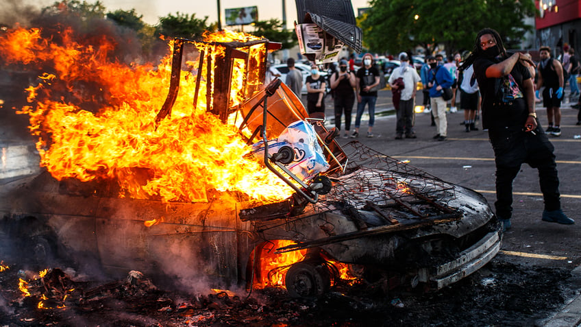 Burning car in Minneapolis during May 2020 riot