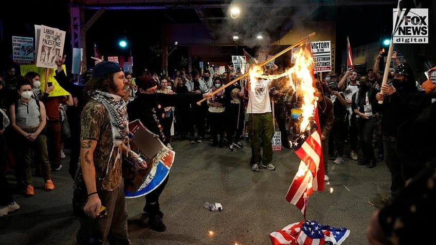 Pro-Hamas agitators burn US flag in Chicago