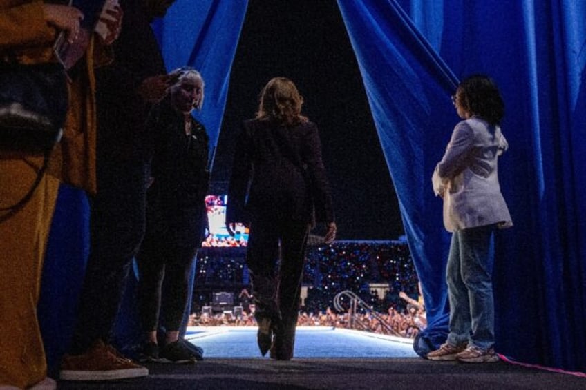 Kamala Harris walks onto the stage in Houston, Texas