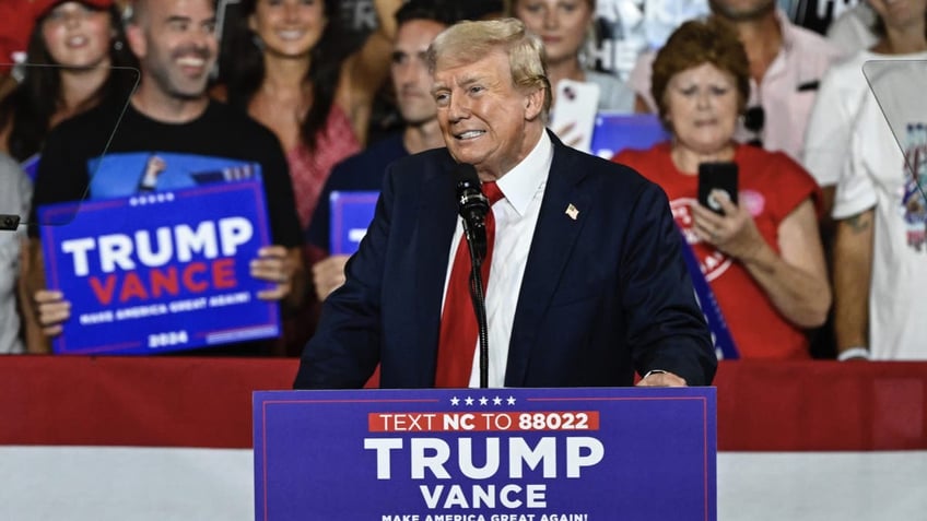 Donald Trump on podium at rally