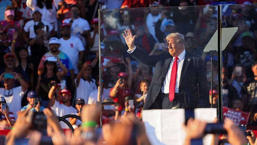 Republican presidential nominee and former President Trump is shown at a rally in Coachella, California, on Oct. 12, 2024.