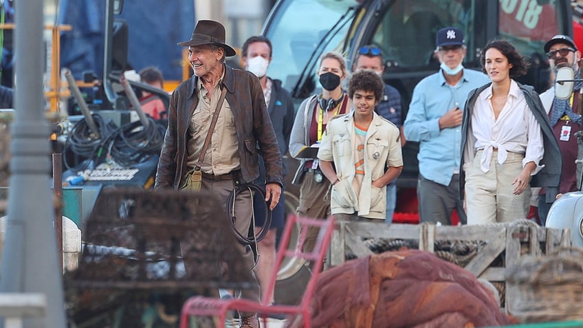 Harrison Ford on the set of Indiana Jones and the Dial of Destiny