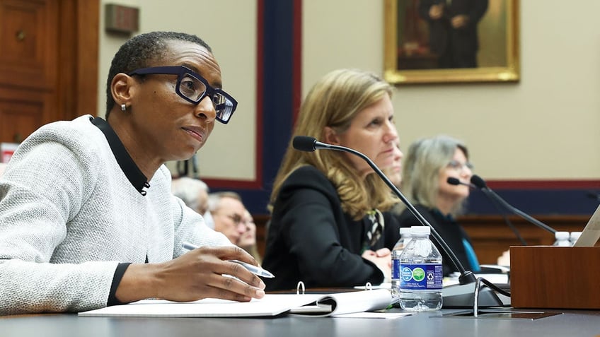 Claudine Gay, left, testifying to Congress