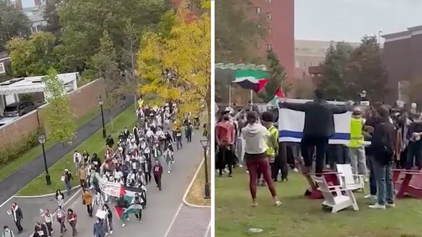 harvard students stage march die in blaming israel for hospital blast genocide in gaza