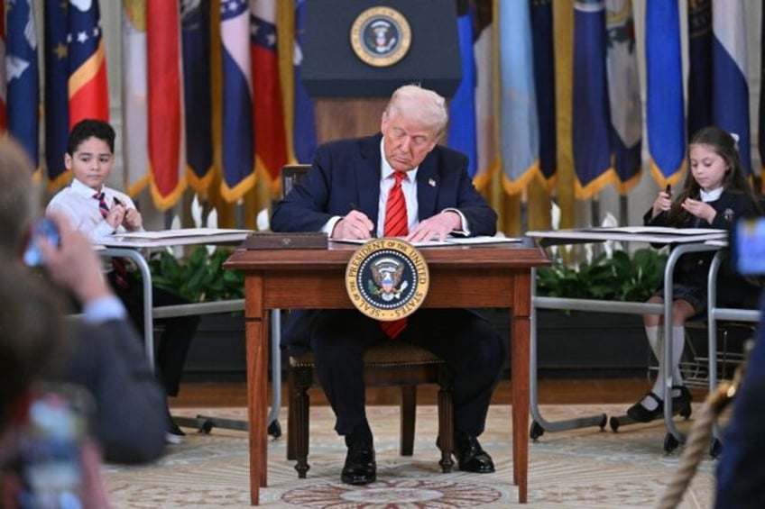 US President Donald Trump signs an executive order aimed at shutting down the Department o