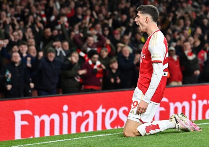 Star strike: Arsenal's Kai Havertz celebrates scoring the second goal