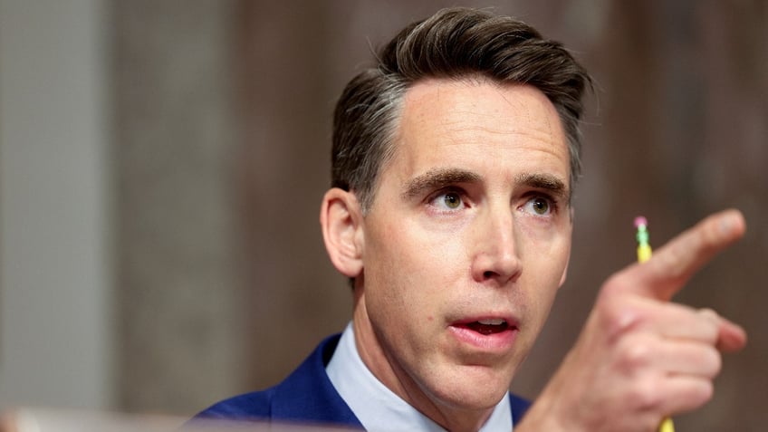 Senator Josh Hawley, a Republican from Missouri, during a Senate Homeland Security and Governmental Affairs Committee and Senate Judiciary Committee joint hearing in Washington, DC, US, on Tuesday, July 30, 2024.