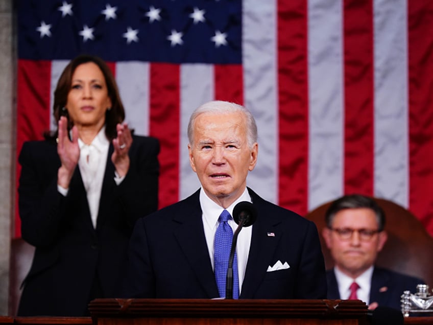 US President Joe Biden speaks during a State of the Union address at the US Capitol in Washington, DC, US, on Thursday, March 7, 2024. Election-year politics will increase the focus on Bidens remarks and lawmakers reactions, as hes stumping to the nation just months before voters will decide control of the House, Senate, and White House. Photographer: Shawn Thew/EPA/Bloomberg via Getty Images