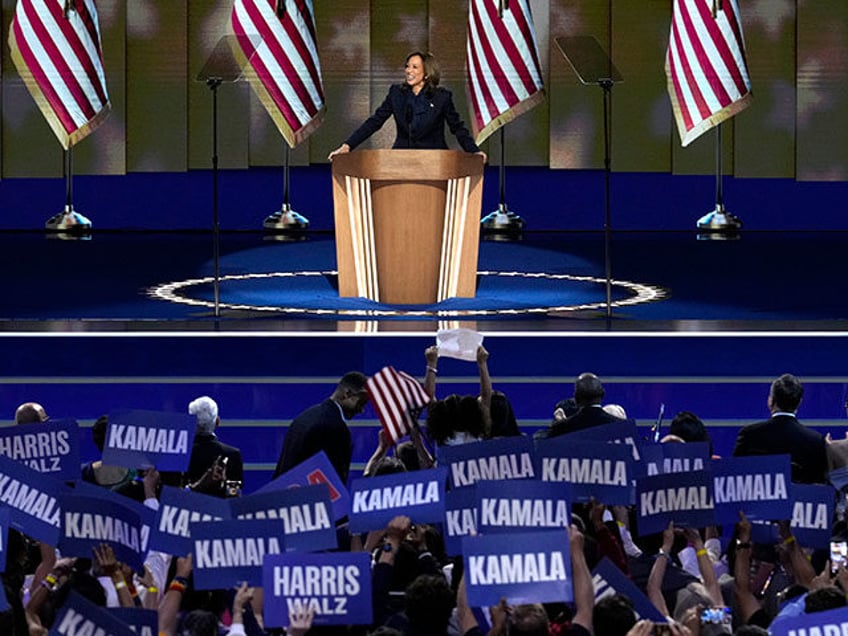 Democratic presidential nominee Vice President Kamala Harris speaks during the Democratic