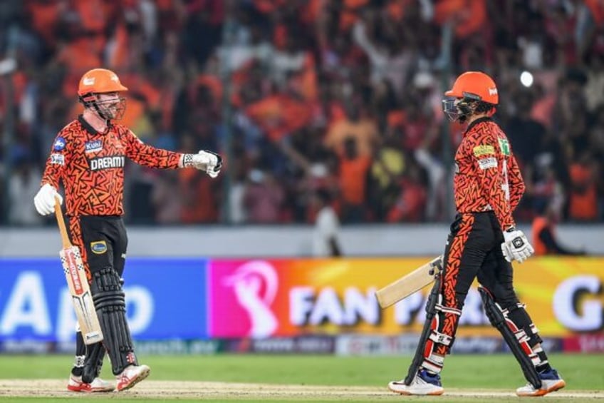 Destroyers: Sunrisers Hyderabad's Travis Head (L) and Abhishek Sharma celebrate their win