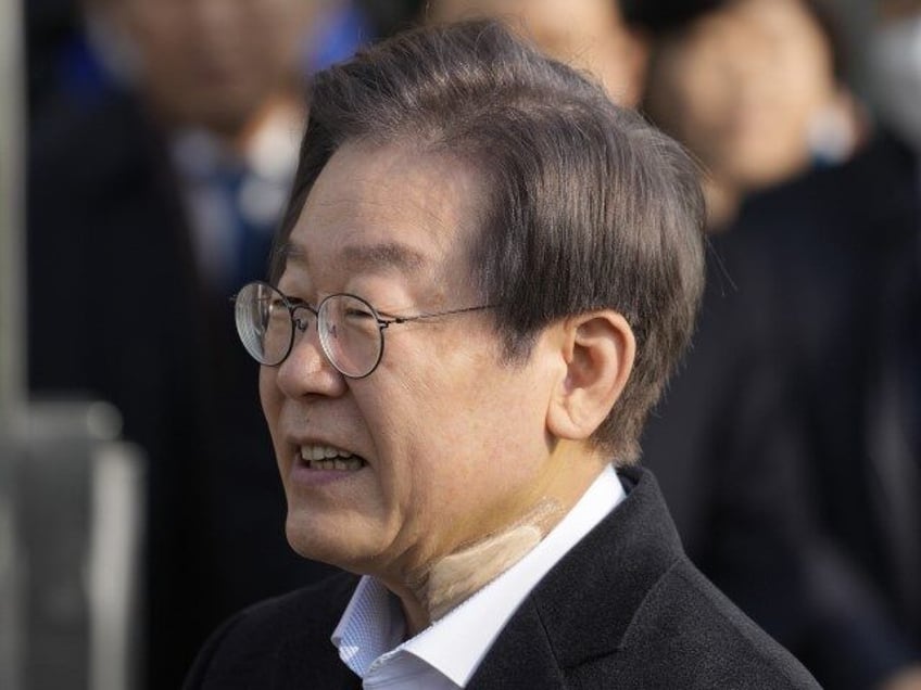 South Korean opposition leader Lee Jae-myung leaves a hospital in Seoul, South Korea, Wednesday, Jan. 10, 2024. Lee was stabbed in the neck by a knife-wielding man who approached while asking for his autograph. (Lee Jin-man/AP)