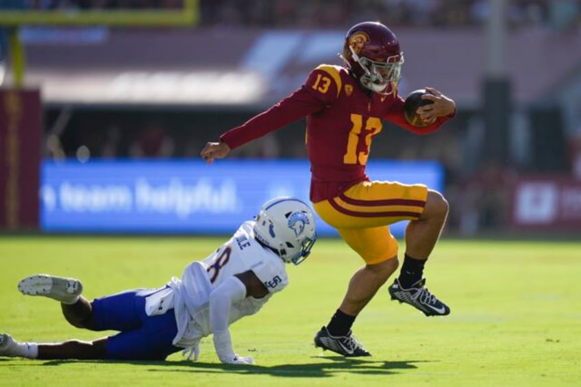 heisman winner caleb williams throws 4 td passes leads no 6 usc past san jose state 56 28