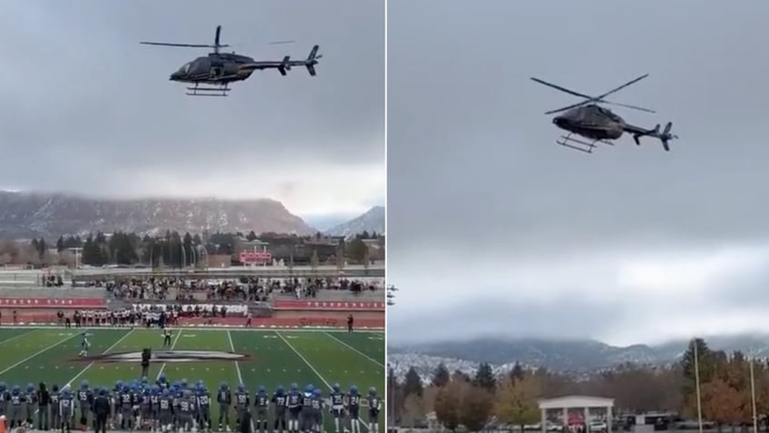 Helicopter drops a football