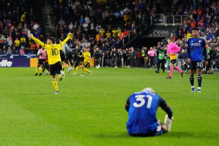 Diego Rossi of Columbus Crew celebrates after scoring against Cincinnati in his team's com