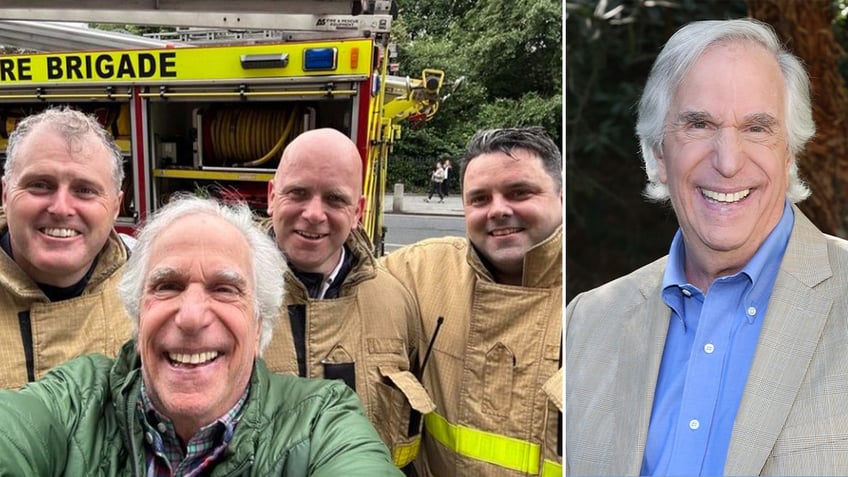 Henry Winkler with firemen