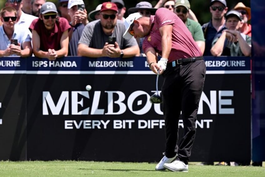 Round two leader Lucas Herbert of Australia tees off at the Australian Open