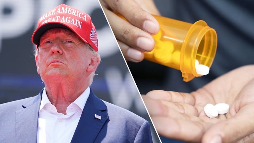 Picture of President Donald Trump alongside an image of someone dispensing pills from a pill bottle. Experts say Trump's tariffs could have a broad impact on the industry, and it is hard to predict, but added that it is likely they will not have the devastating impacts that some may think.